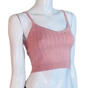 🤑 5/$25 Forever 21 Textured Spaghetti Strap Sweater Pink Crop Top